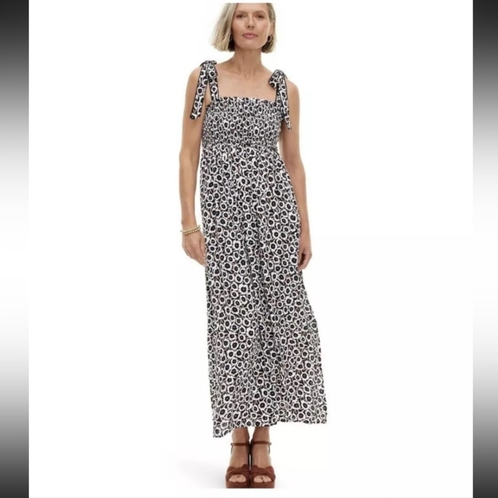 Diane Von Furstenberg×Target Black & White Floral Frenzy Smocked Maxi Dress LG